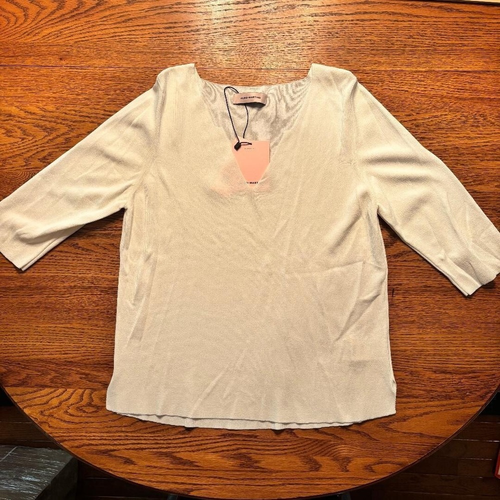 Aldo Martins 3/4 Sleeve V Neck‎ Top White Raw Hem Women's Size XL NWT